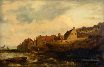 Feuilles de séchage dans un hameau côtier écossais Samuel Bough paysage Peinture à l'huile